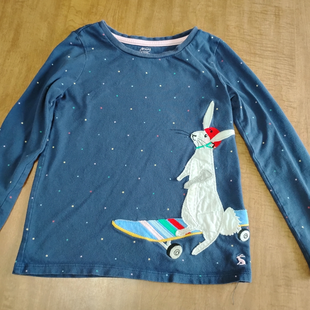 Joules Navy Blue Bunny on Skateboard Kids Top - Picture 2 of 5